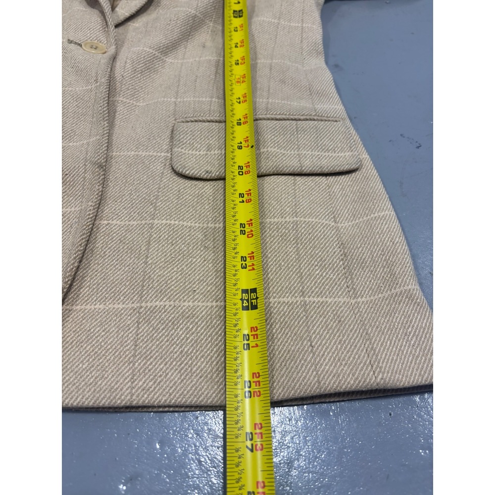 Lauren Ralph Lauren Silk Blazer Beige Windowpane Plaid Lambskin Trim Mens 4 - Picture 5 of 6
